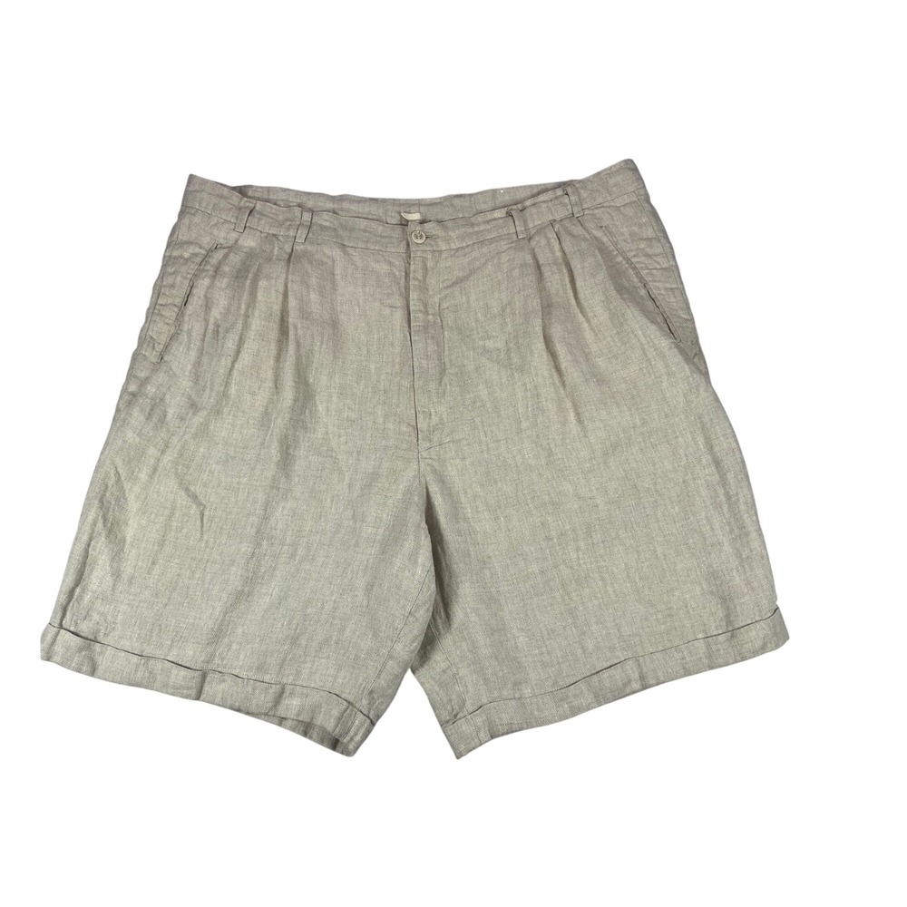 Greg Peters Men's Linen Shorts Beige High Rise Pleated Relaxed Fit Retro Size 42